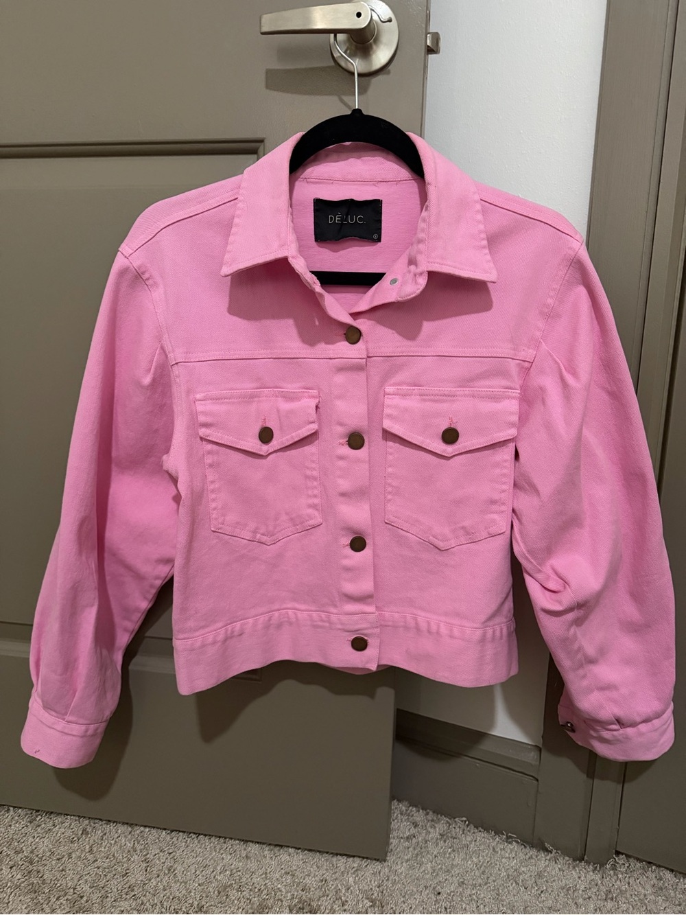 Deluc Bright Pink Cropped Denim Jacket